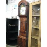 Walnut veneer long case clock with painted face and Roman numerals