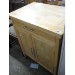 Beech kitchen unit on castors with drawer over cupboard