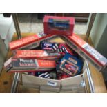 Box of Corgi, Dinky and Matchbox model cars and play craft railways rolling stock in boxes