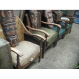 4 Similar wooden framed easy chairs with cane backs