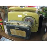 Roberts vintage radio, Bush vintage radio, and one further modern battery powered radio