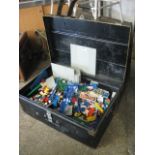 Twin handled metal storage trunk (contents not included)