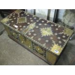 Highly decorative oak and brass storage chest