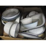 Large box of mixed enameled kitchen ware