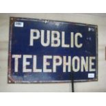 Enamelled metal 'Public Telephone' sign