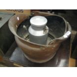 Copper and brass coal scuttle and a small galvanized pail