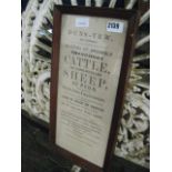 Framed and glazed advert for short horn cattle and long wool sheep