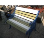 Blue painted 2 seater garden bench