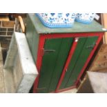 Red and green painted pot cupboard