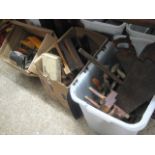 3 boxes of various hand tools incl. wooden planes, etc.