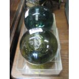 2 small glass carbuoys