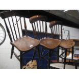 3 Stick back dark oak dining chairs