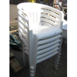 Set of 6 white plastic stacking garden chairs