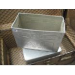 Galvanised twin handled storage crate and a Walls ice cream crate