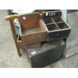Set of wooden storage drawers and 4 small bottle crates