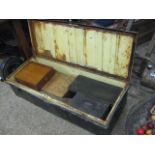 Twin handled metal trunk containing various storage boxes