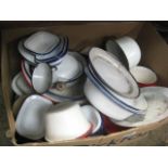 Large box of mixed enameled kitchen ware