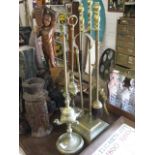 Brass fire companion set together with a pair of brass incense burners