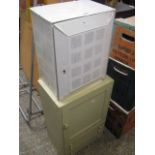 Small metal aerated cabinet together with a small painted pine three drawer medicine cabinet