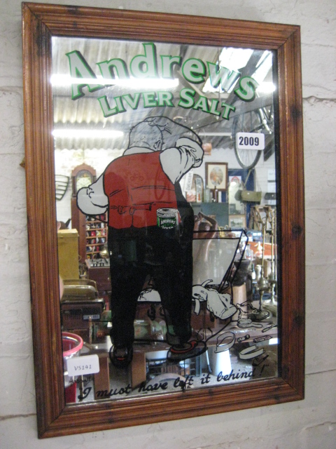 Framed advertising mirror for Andrews Liver Salt