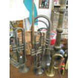 5 various metal instruments incl. copper and brass horn