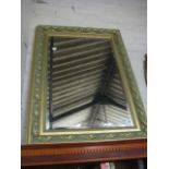 Green and gilt framed and bevelled rectangular wall mirror