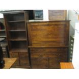 Modern hardwood work station with 4 drawers below plus matching open fronted bookcase with 4 drawers