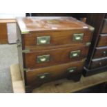 Early 20th Century twin handled 3 drawer campaign style chest with brass details and unworked