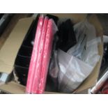 Box of lever arch files and purses