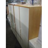 Pair of pine and off white childrens wardrobes