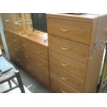 Teak effect bedroom suite comprising 5 drawer chest and 2 matching 3 drawer chests