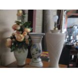 Vase of artificial flowers, table lamp base and jardiniere