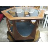 Mid century teak hexagonal coffee table with glass surface