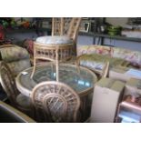 Wicker conservatory suite comprising 2 seater sofa, single chair, dining table, chair and coffee