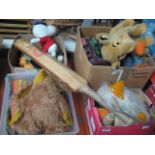 4 boxes of various vintage toys and games incl. county cricket bat