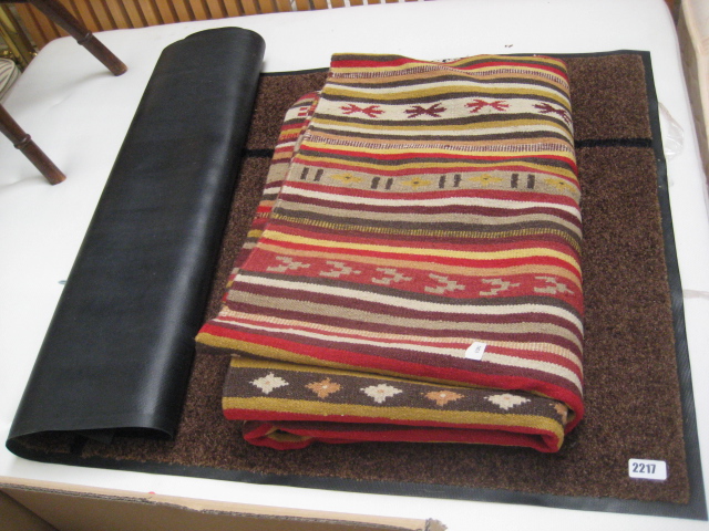 Brown doormat and Peruvian style rug