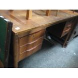 Mid century teak desk with 6 drawers