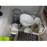 Crate of mixed kitchenware and ceramics