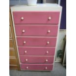 Pink painted 6 drawer bedroom chest and 1980s 5 drawer bedroom chest