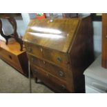 Walnut fronted 3 drawer writing bureau (badly damaged near leg)