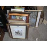 Quantity of various framed and glazed tapestries and prints
