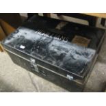 (2252) Twin handled metal storage trunk