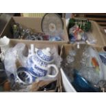 4 boxes of mixed glassware, china and serving platters