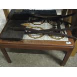 Mid century teak tile top coffee table and 1 folding coffee table