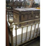 Large super king size brass bed frame with divan-type insert and 2 single mattresses