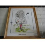 Framed and glazed caricature of Jack Nicklaus