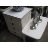 Small white 4 drawer bedside, white coffee table and white painted towel rail