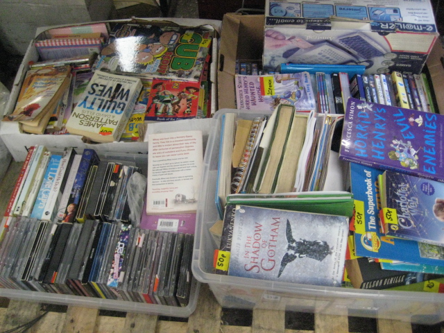 Pallet containing books, DVDs and CDs