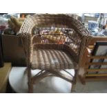 Magazine rack, pictures, child wicker chair and small work box