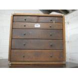 Small oak multi drawer tool cabinet with contents of various files, drill bits and other tools